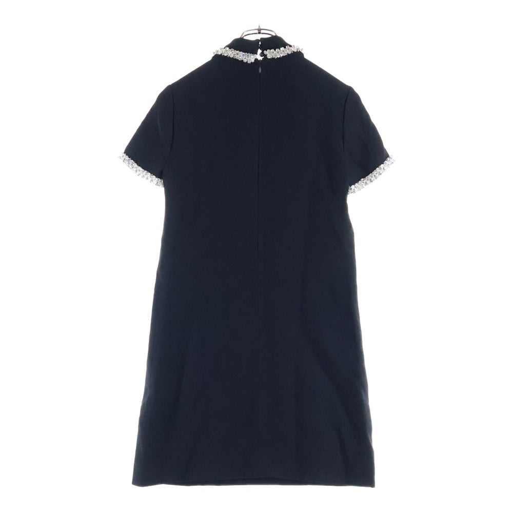 miumiu(ミュウミュウ) 19SS ビジュー装飾 ビスコース レーヨン バックジップ 半袖 タイトミニ ワンピース ドレス ブラック レディース MF3392