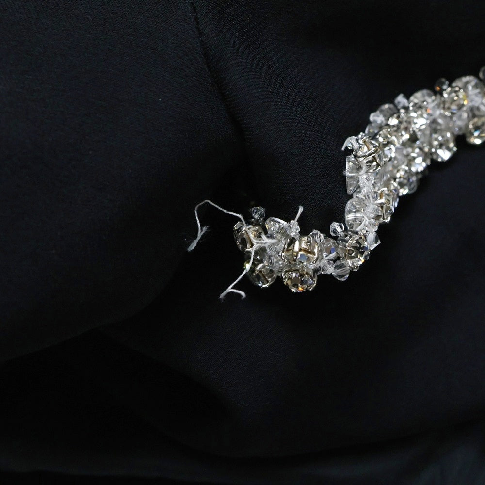 miumiu(ミュウミュウ) 19SS ビジュー装飾 ビスコース レーヨン バックジップ 半袖 タイトミニ ワンピース ドレス ブラック レディース MF3392