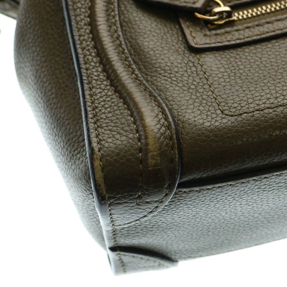 CELINE(セリーヌ) ラゲージ ナノ 2WAYバッグ ハンドバッグ ミニトートバッグ ショルダーバッグ カーキ レザーゴールド金具