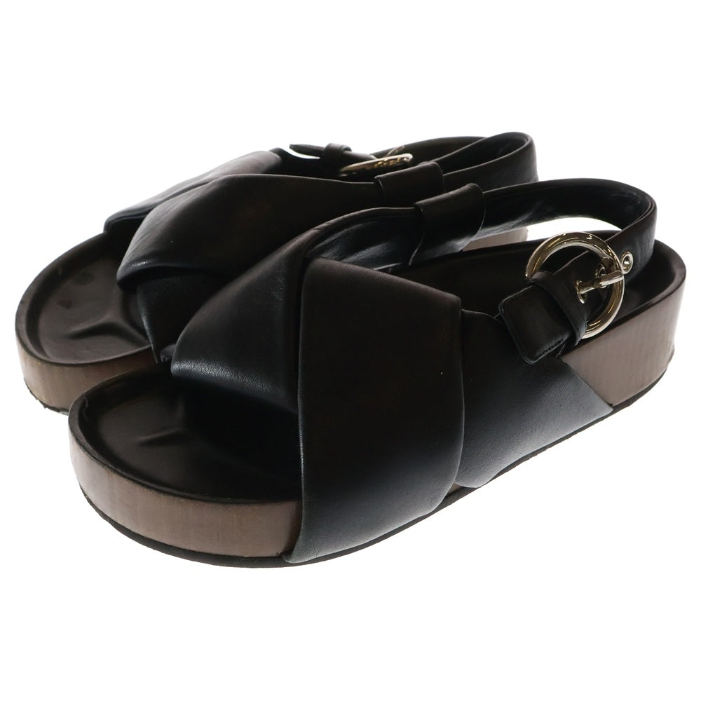 CELINE(セリーヌ) ボクシー ツイスト レザー フラット ストラップ サンダル シューズ ブラック/ブラウン レディース
