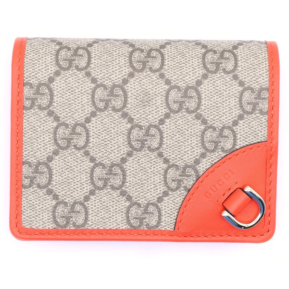 GUCCI(グッチ) GGエンブレム 2つ折り財布 コンパクトウォレット コインケース オレンジ×ベージュ PVCレザー×レザー 820692