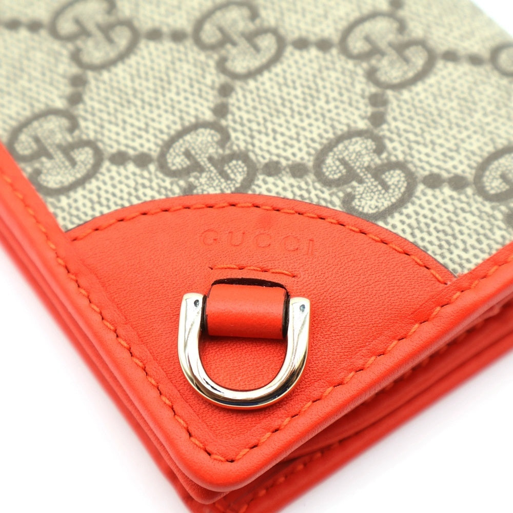 GUCCI(グッチ) GGエンブレム 2つ折り財布 コンパクトウォレット コインケース オレンジ×ベージュ PVCレザー×レザー 820692