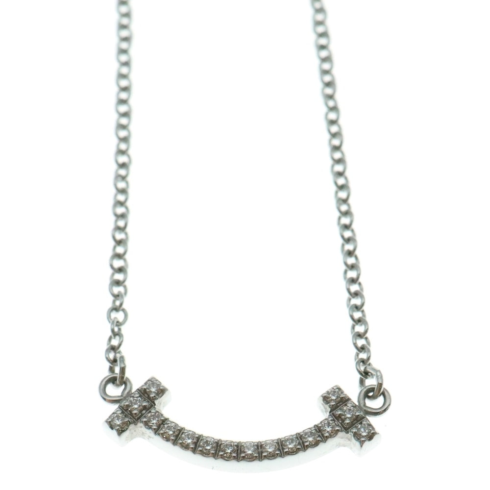 TIFFANY&Co(ティファニー) Tスマイル ミニ ダイヤ付チェーンネックレス ペンダント Au750WG ホワイトゴールド レディース