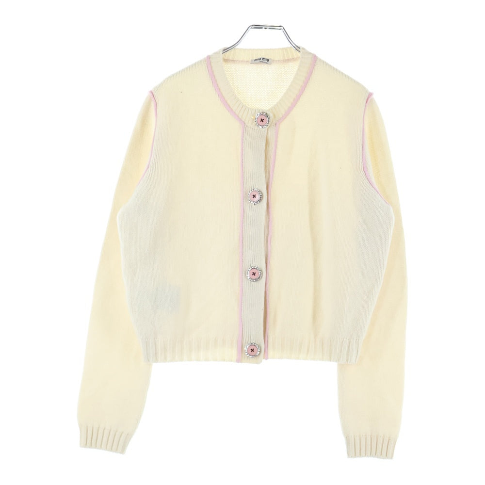 miumiu(ミュウミュウ) 17AW ビジューボタン カシミヤニット クルーネック カーディガン アイボリー/ピンク レディース MMC076