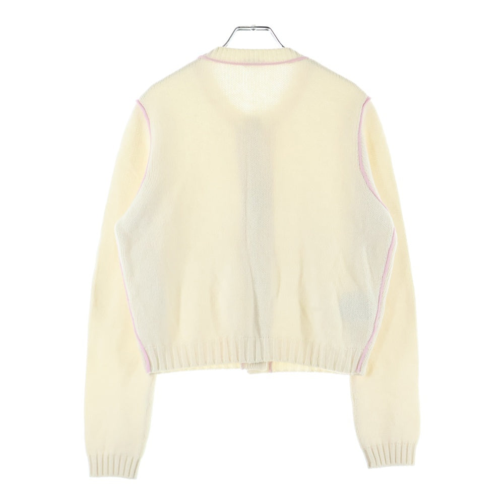 miumiu(ミュウミュウ) 17AW ビジューボタン カシミヤニット クルーネック カーディガン アイボリー/ピンク レディース MMC076
