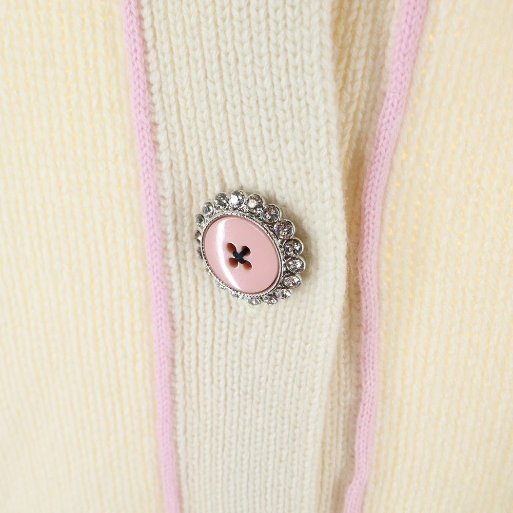 miumiu(ミュウミュウ) 17AW ビジューボタン カシミヤニット クルーネック カーディガン アイボリー/ピンク レディース MMC076