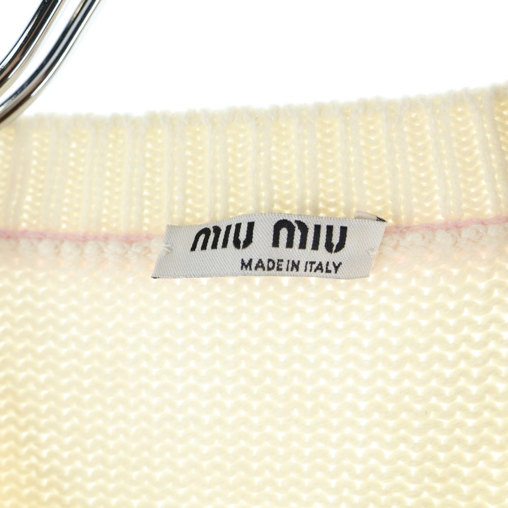 miumiu(ミュウミュウ) 17AW ビジューボタン カシミヤニット クルーネック カーディガン アイボリー/ピンク レディース MMC076
