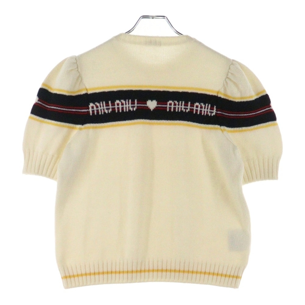 miumiu(ミュウミュウ) 17AW ロゴジャガード ハート クルーネック パフスリーブ 半袖ニット セーター アイボリー/イエロー レディース MML037