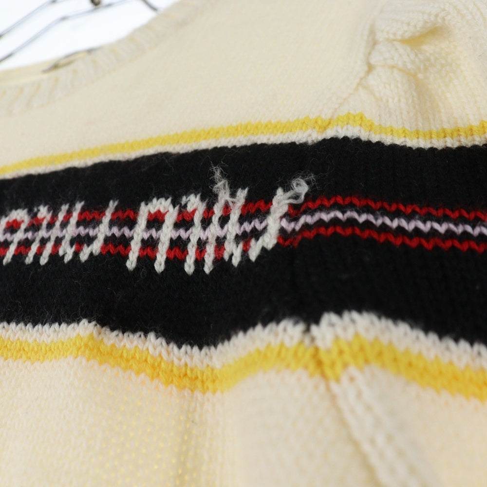 miumiu(ミュウミュウ) 17AW ロゴジャガード ハート クルーネック パフスリーブ 半袖ニット セーター アイボリー/イエロー レディース MML037