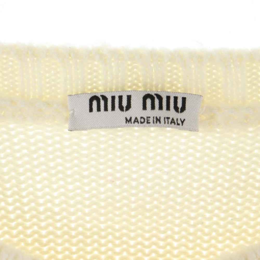 miumiu(ミュウミュウ) 17AW ロゴジャガード ハート クルーネック パフスリーブ 半袖ニット セーター アイボリー/イエロー レディース MML037