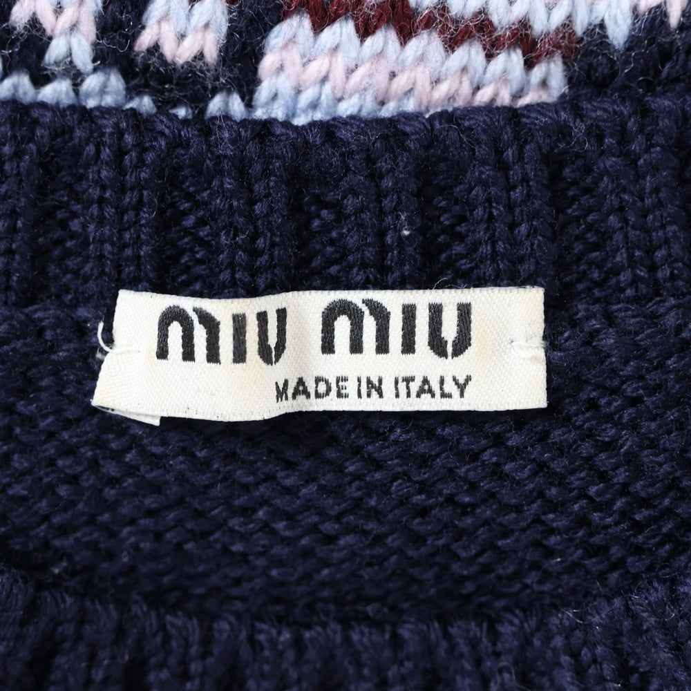 miumiu(ミュウミュウ) 17AW ロゴジャガード ハート クルーネック パフスリーブ 半袖ニット セーター ネイビー レディース MML037