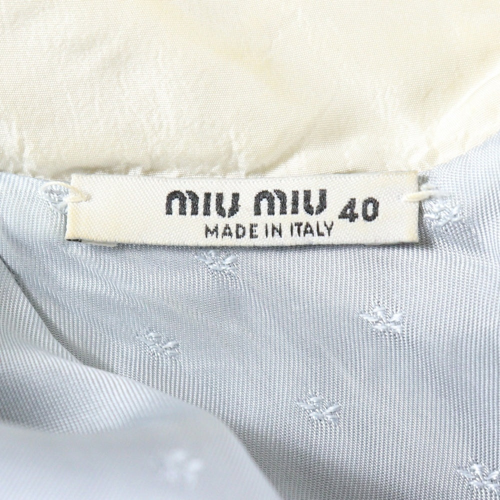 miumiu(ミュウミュウ) 17SS フェイクパール ビジュー ラインストーン 装飾 フリル ビスコース 半袖 ミニワンピース ブラック/ホワイト レディース MF2573