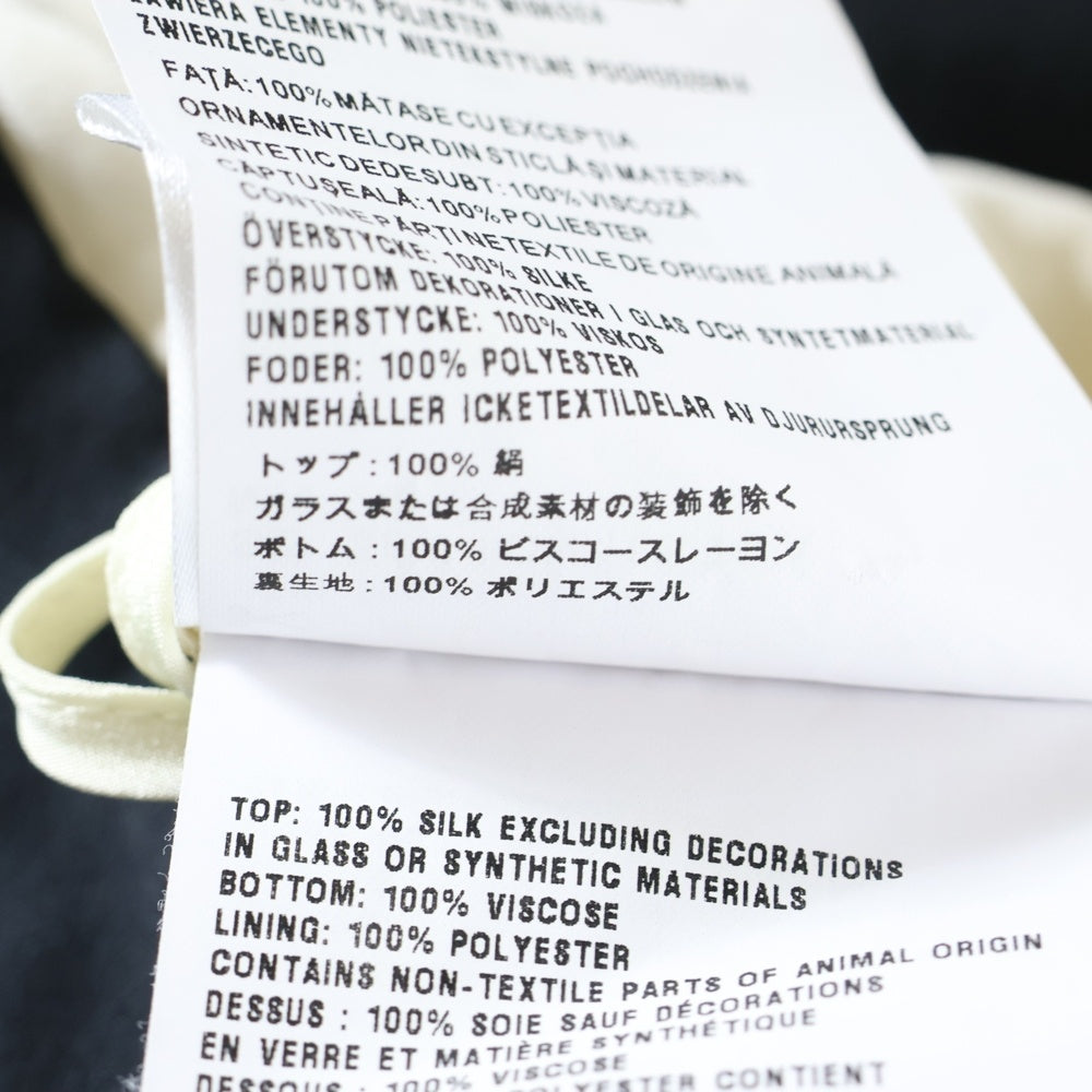 miumiu(ミュウミュウ) 16SS スタースパンコール ビーズ刺繍 シルク フリルデザイン ロングスリーブ 長袖 ミディアムワンピース ドレス アイボリー/ブラック レディース MF2359