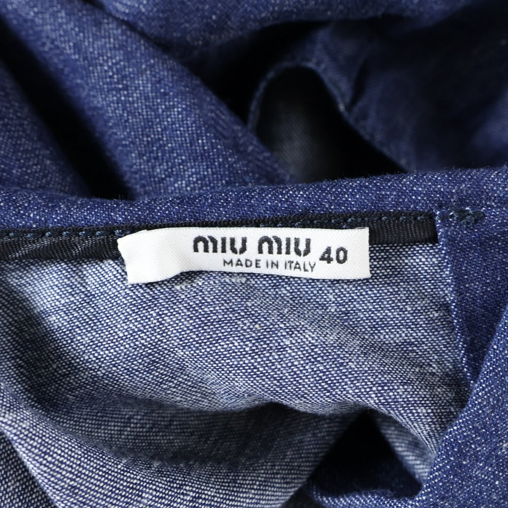 miumiu(ミュウミュウ) 18SS 裾ロゴプリント ビジューボタン デニム ノースリーブ ミディアムワンピース インディゴ レディース GWA139