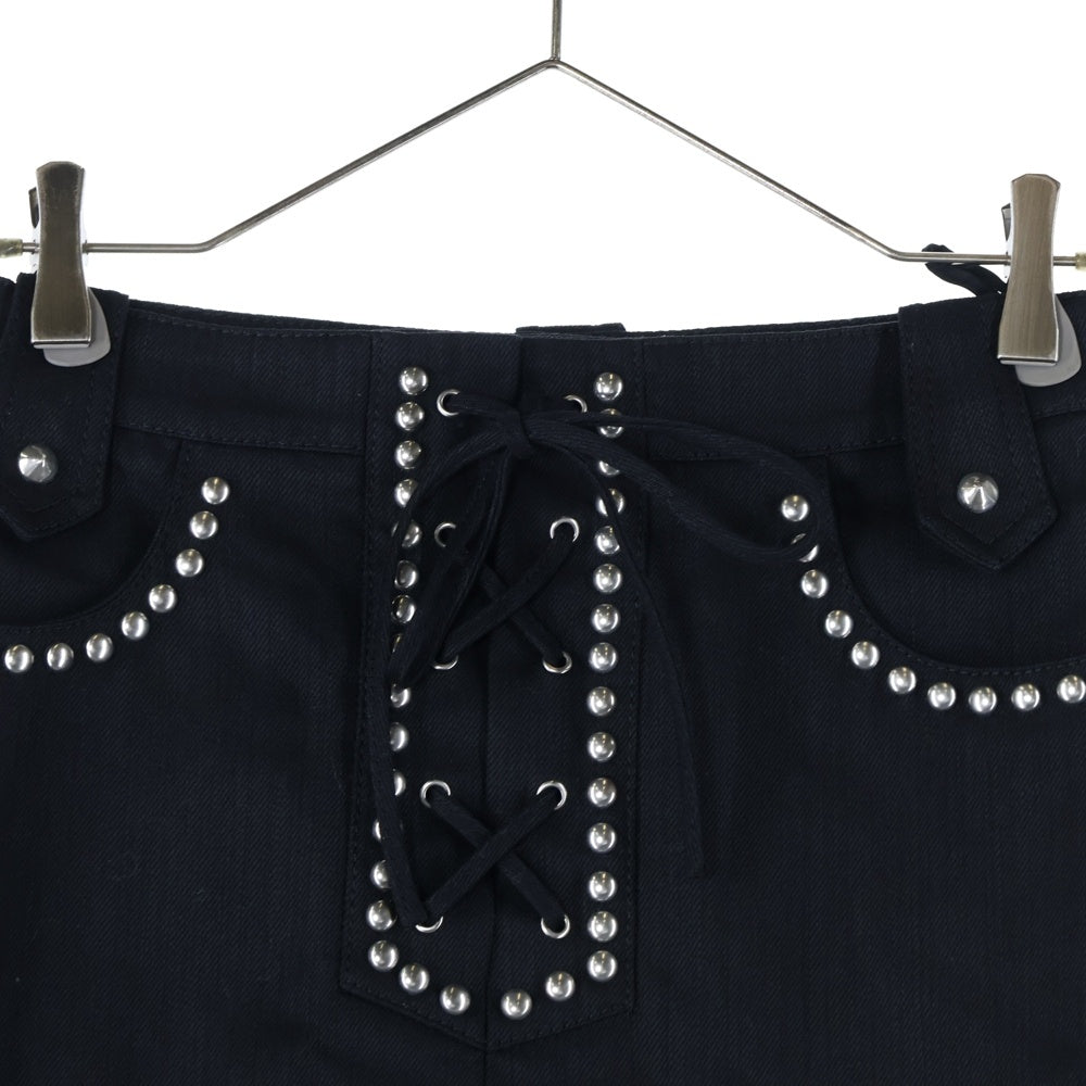 miumiu(ミュウミュウ) 18SS スタッズ装飾 レースアップデザイン デニム ロングスカート ブラック レディース MG1161