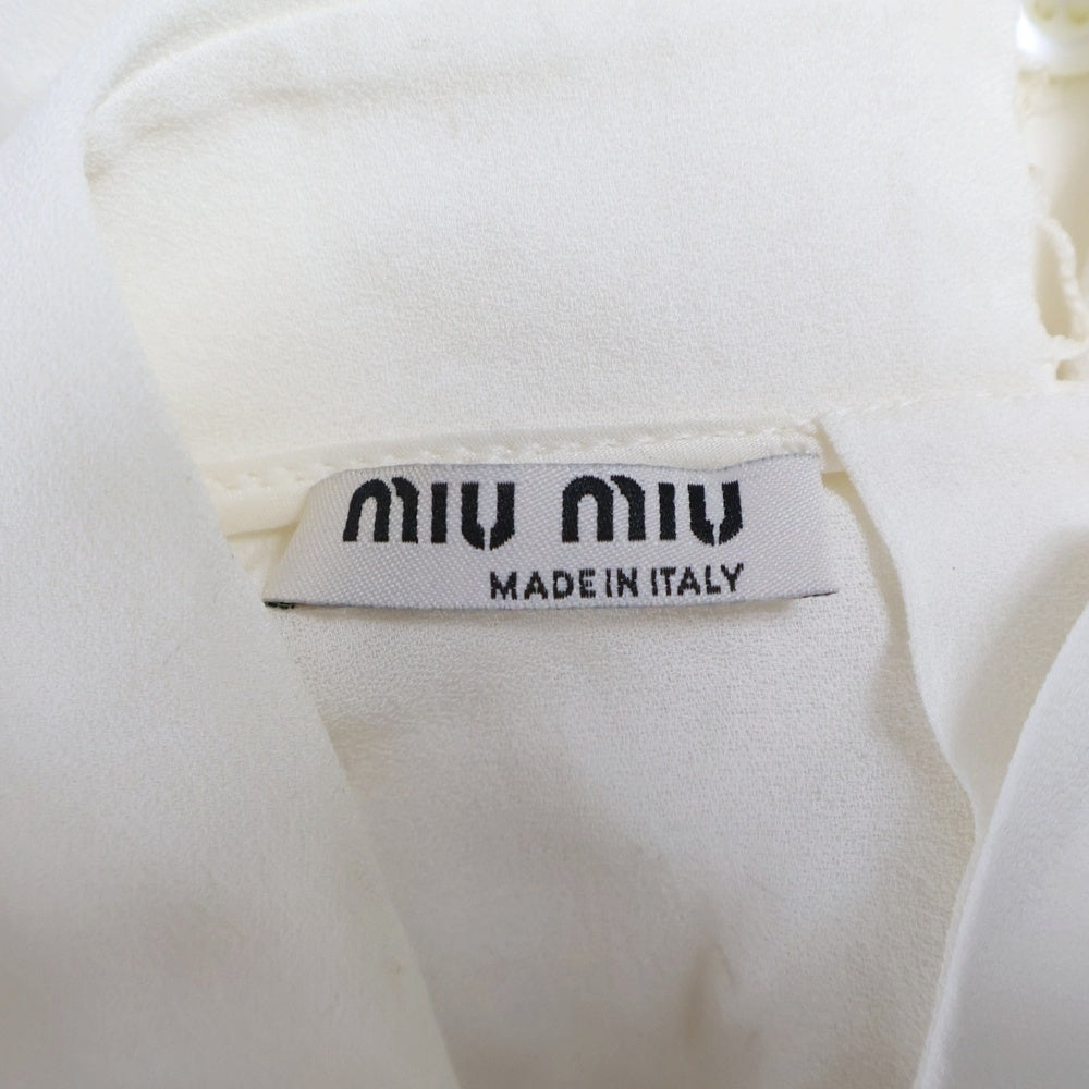 miumiu(ミュウミュウ) 17SS フラワーモチーフ ビーズ ストーン装飾 フリルデザイン ノースリーブ ブラウス トップス ホワイト レディース MK1236