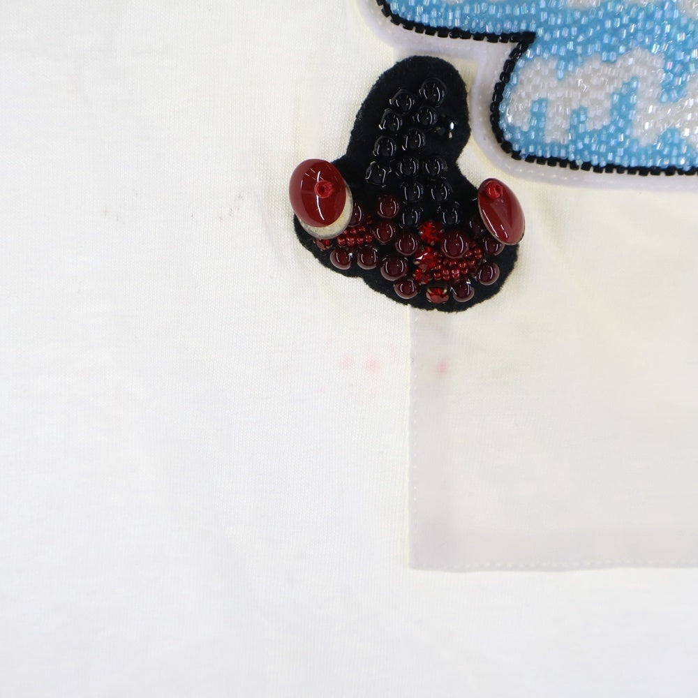 miumiu(ミュウミュウ) 17SS フルーツ ロゴ ビーズ刺繍 ワッペン クルーネック 半袖Tシャツ カットソー ホワイト レディース MJN005