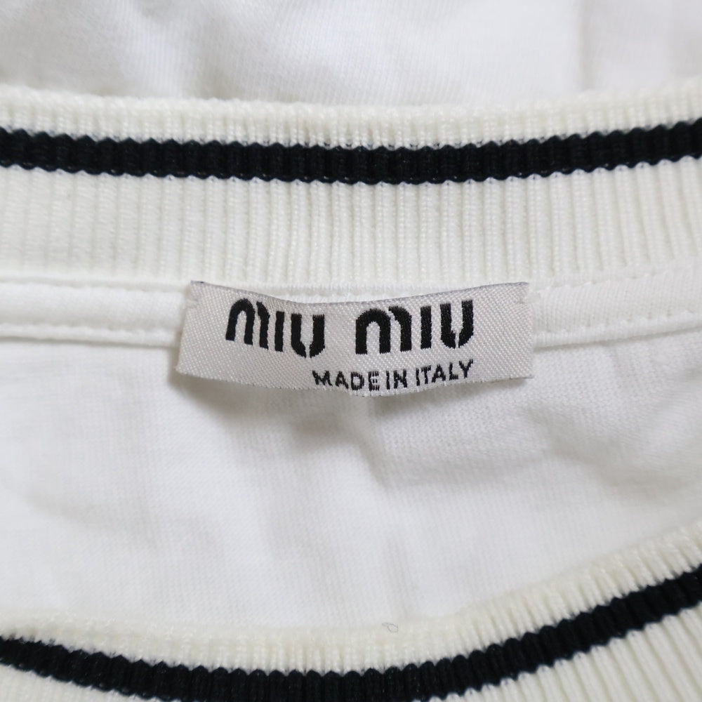 miumiu(ミュウミュウ) 17SS フルーツ ロゴ ビーズ刺繍 ワッペン クルーネック 半袖Tシャツ カットソー ホワイト レディース MJN005