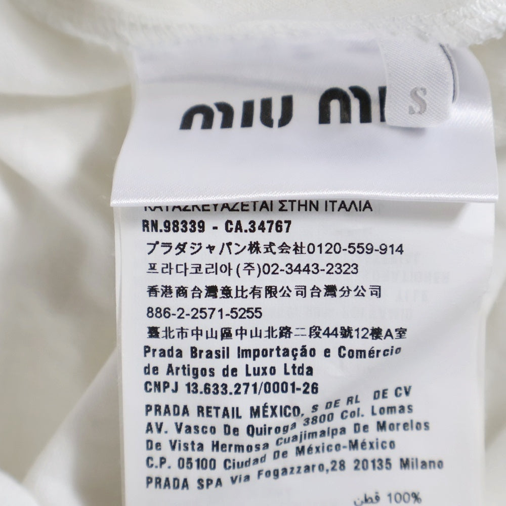 miumiu(ミュウミュウ) 17SS フルーツ ロゴ ビーズ刺繍 ワッペン クルーネック 半袖Tシャツ カットソー ホワイト レディース MJN005