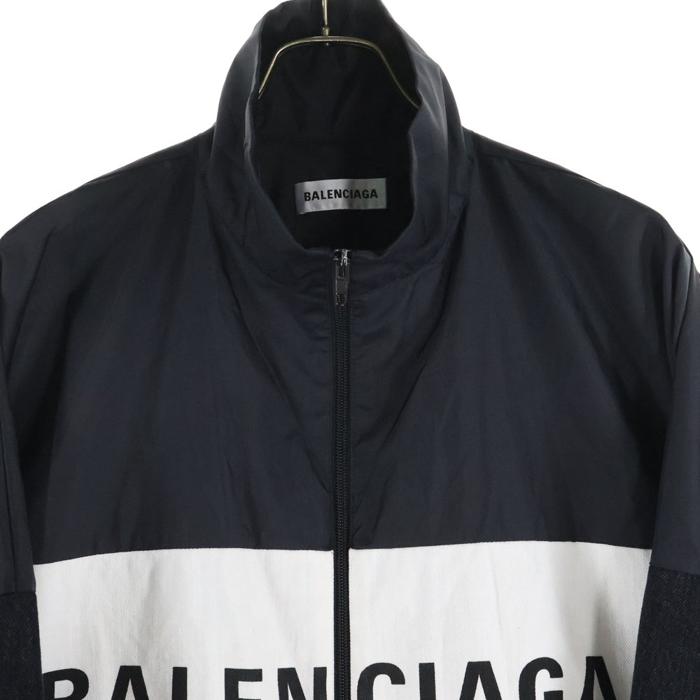 BALENCIAGA(バレンシアガ) 18AW ポプリンシャツブルゾン ナイロン デニム 切り替え ジップアップ ジャケット ブラック/ホワイト 529213