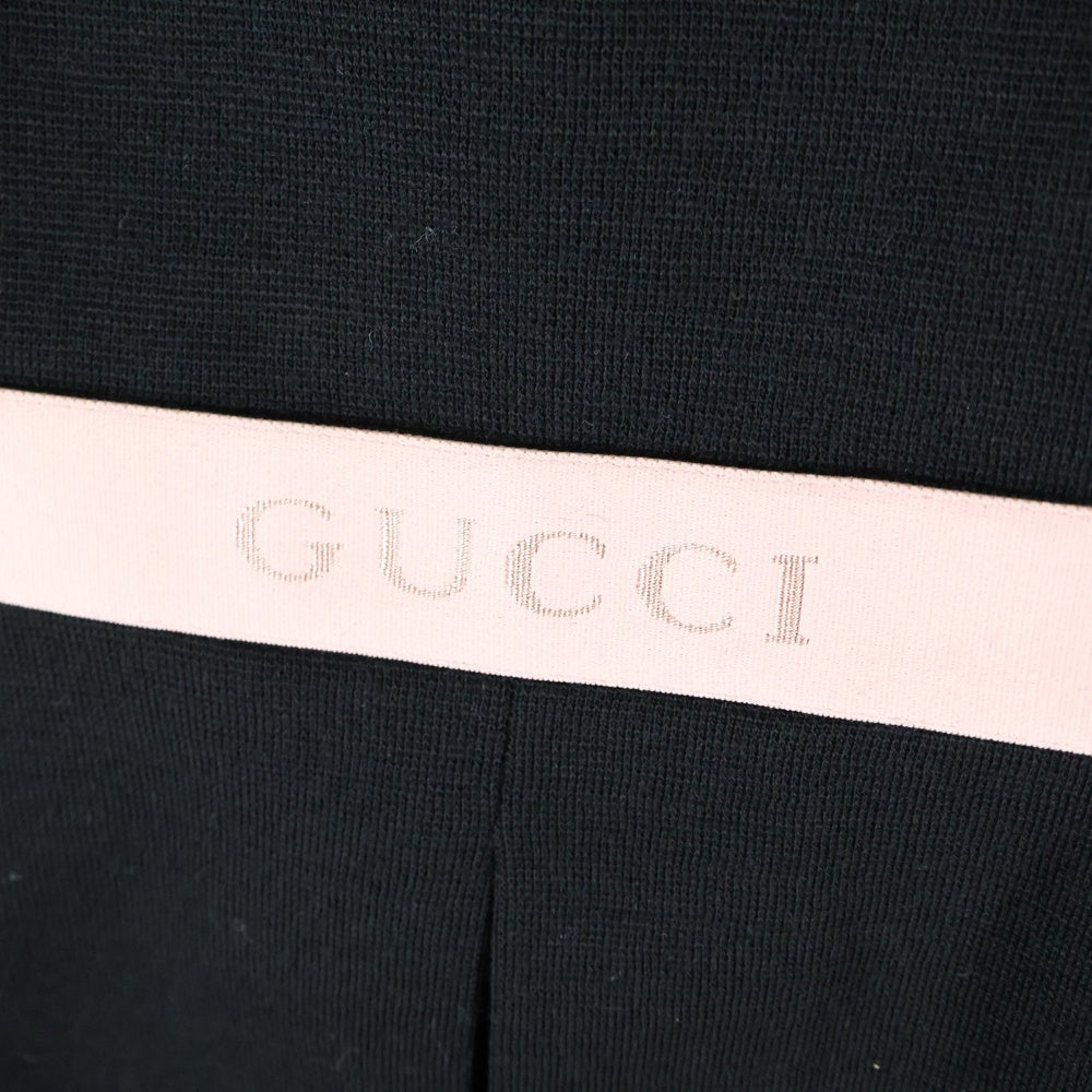 GUCCI(グッチ) ロゴベルトデザイン ポリエステル ウールニット クルーネック 半袖 ミディアムワンピース ドレス ブラック/ピンク レディース 609771