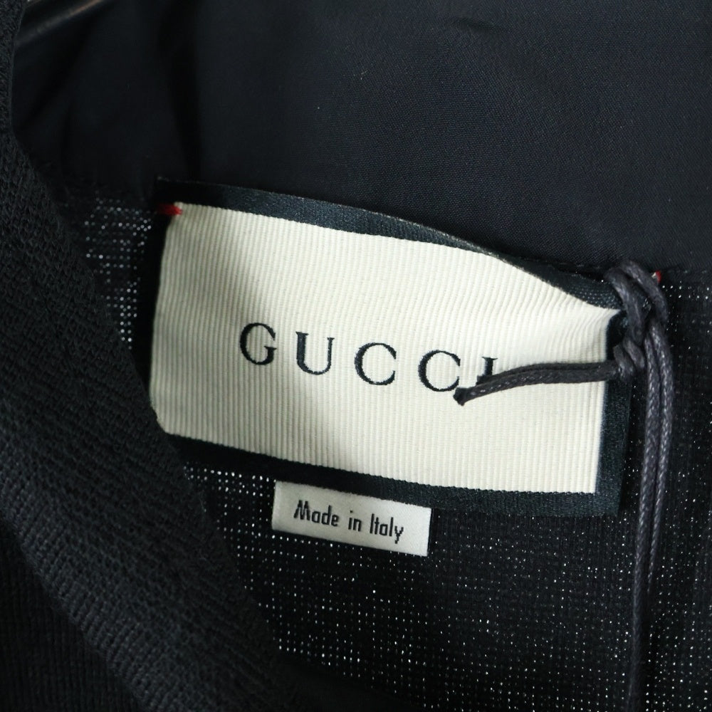 GUCCI(グッチ) ロゴベルトデザイン ポリエステル ウールニット クルーネック 半袖 ミディアムワンピース ドレス ブラック/ピンク レディース 609771