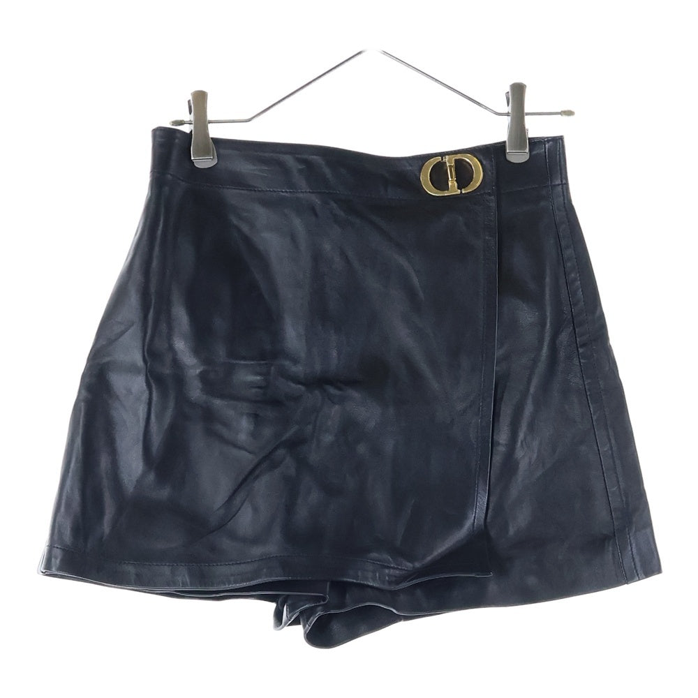 Christian Dior(クリスチャンディオール) CDロゴ ターンロック ラムスキン レザー ラップデザイン ハーフ ショートパンツ ショーツ ゴールド金具 ブラック レディース 045P45AL015