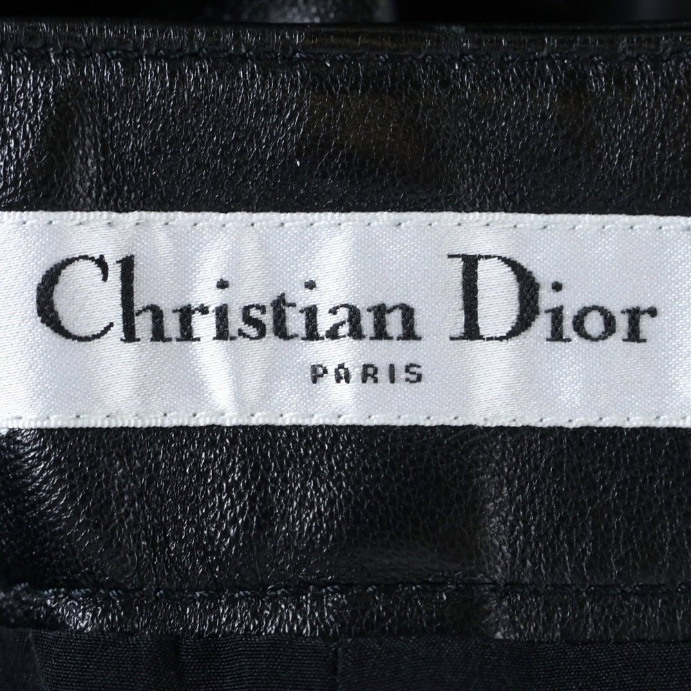Christian Dior(クリスチャンディオール) CDロゴ ターンロック ラムスキン レザー ラップデザイン ハーフ ショートパンツ ショーツ ゴールド金具 ブラック レディース 045P45AL015