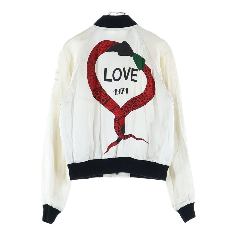 SAINT LAURENT PARIS(サンローランパリ) 17AW LOVE 1974 スネーク バックプリント レーヨン ラグランスリーブ ジップアップジャケット ブルゾン スカジャン ホワイト/ブラック 515671