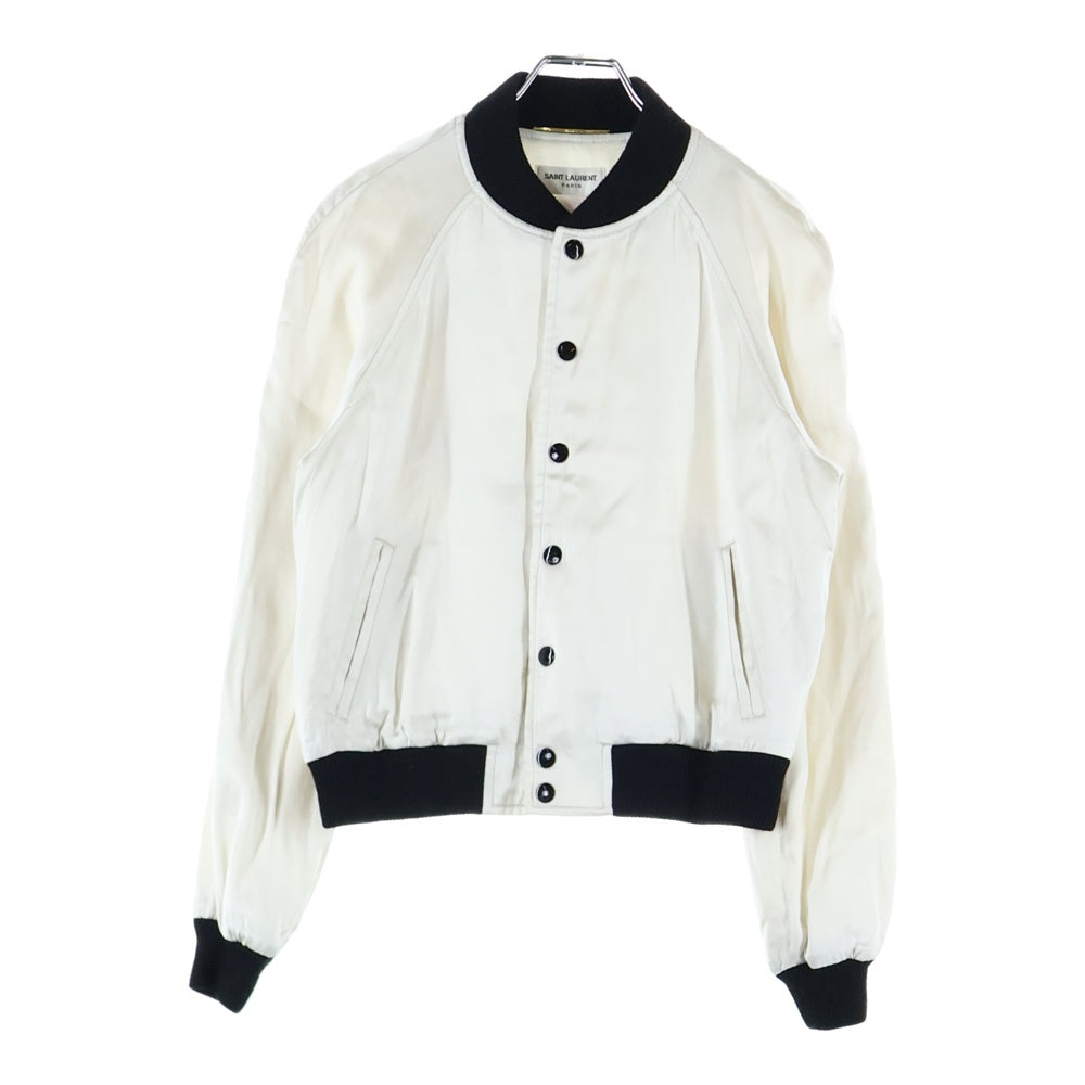 SAINT LAURENT PARIS(サンローランパリ) 17AW LOVE 1974 スネーク バックプリント レーヨン ラグランスリーブ ジップアップジャケット ブルゾン スカジャン ホワイト/ブラック 515671