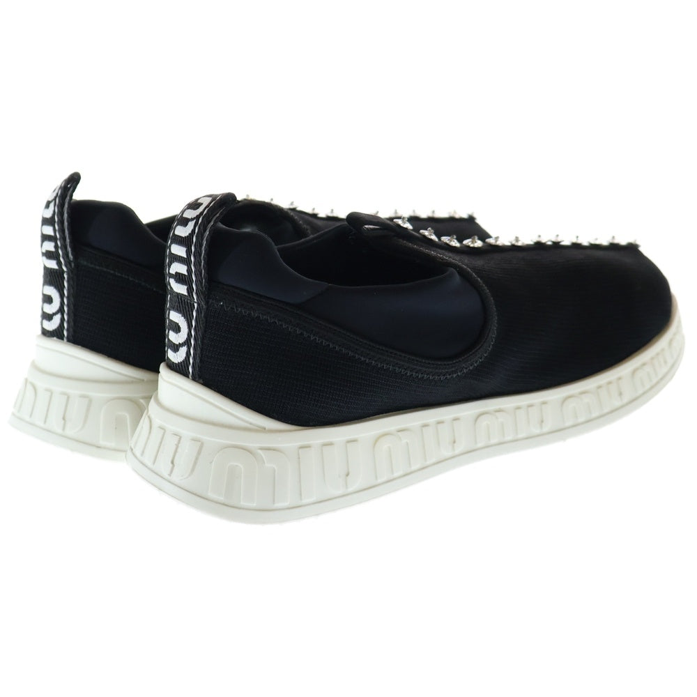 miumiu(ミュウミュウ) ラインストーン クリスタル ビジュー装飾 ローカットシューズ ニットスニーカー ブラック レディース