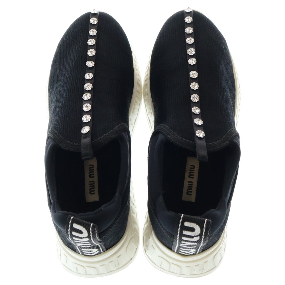 miumiu(ミュウミュウ) ラインストーン クリスタル ビジュー装飾 ローカットシューズ ニットスニーカー ブラック レディース