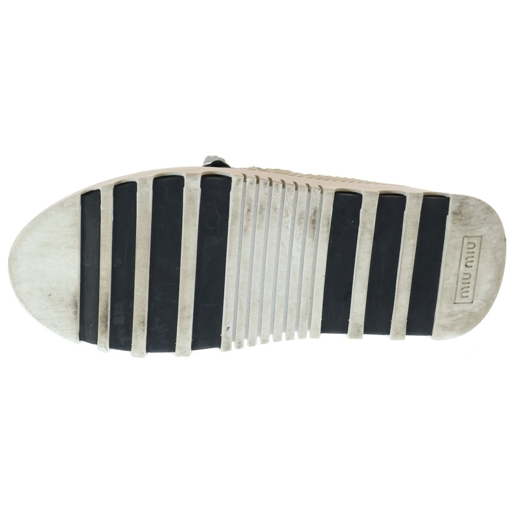 miumiu(ミュウミュウ) クリスタル ビジュー装飾 ロゴ ローカットシューズ ニット スニーカー ブラック レディース