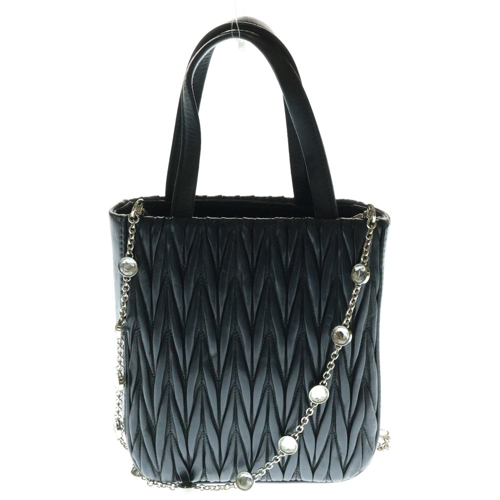 miumiu(ミュウミュウ) マテラッセ クリスタル 2WAYショルダーバック ハンドバッグ チェーンバッグ ミニバッグ ブラック シルバー金具 レザー 5BA220