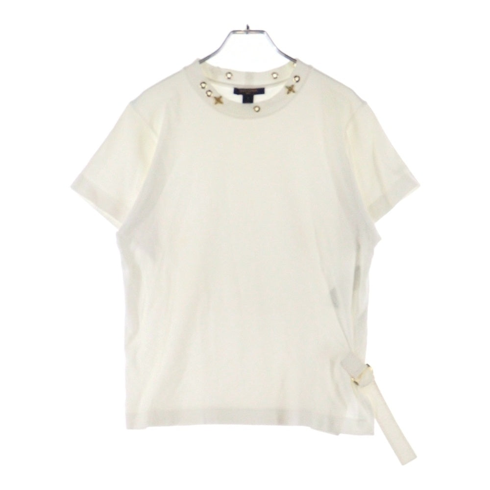 LOUIS VUITTON(ルイヴィトン) 19SS サイドストラップ モノグラムフラワー アイレット クルーネック 半袖Tシャツ カットソー ホワイト レディース RW191W JG2 FGTS03