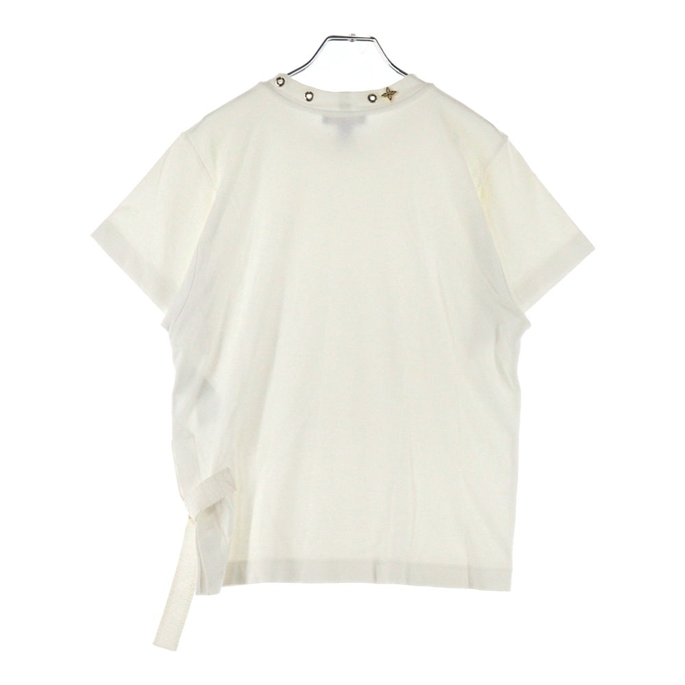 LOUIS VUITTON(ルイヴィトン) 19SS サイドストラップ モノグラムフラワー アイレット クルーネック 半袖Tシャツ カットソー ホワイト レディース RW191W JG2 FGTS03