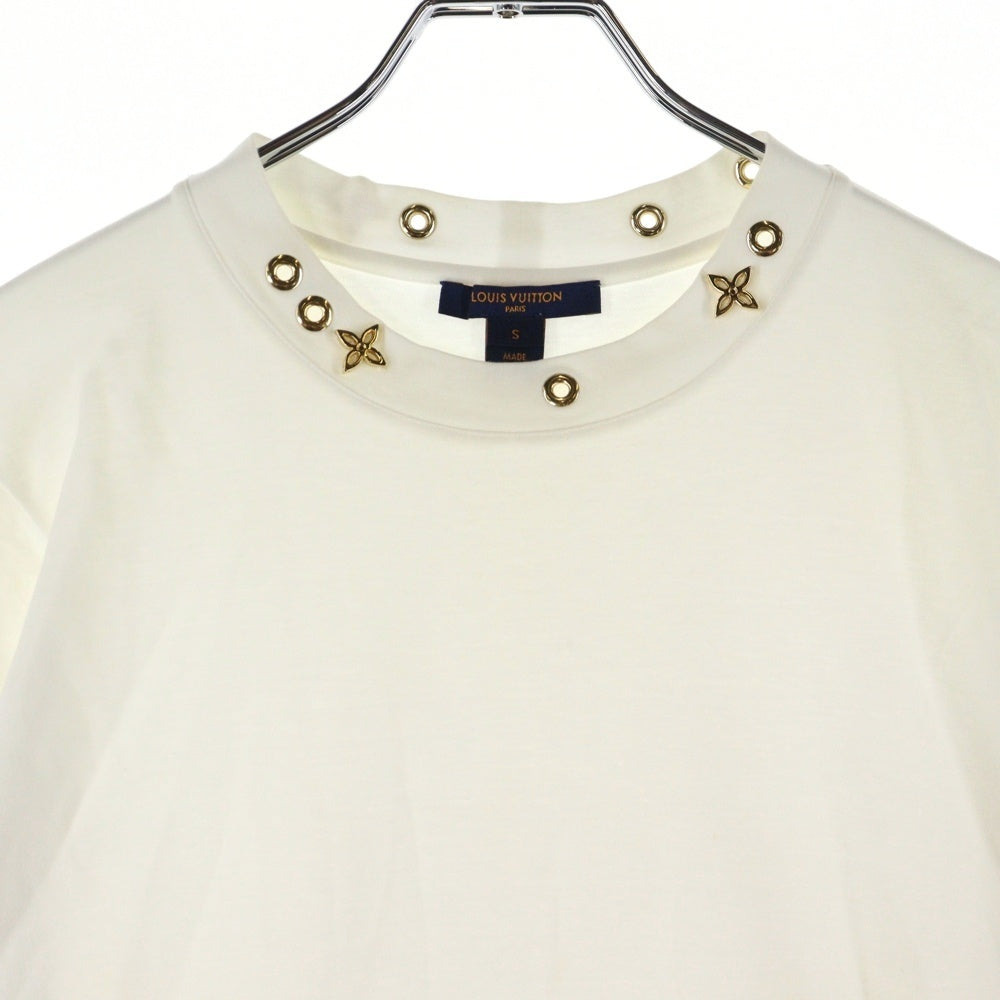 LOUIS VUITTON(ルイヴィトン) 19SS サイドストラップ モノグラムフラワー アイレット クルーネック 半袖Tシャツ カットソー ホワイト レディース RW191W JG2 FGTS03
