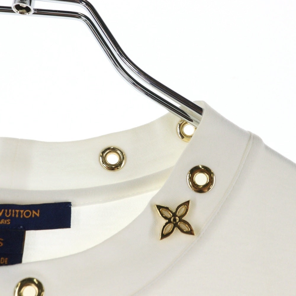 LOUIS VUITTON(ルイヴィトン) 19SS サイドストラップ モノグラムフラワー アイレット クルーネック 半袖Tシャツ カットソー ホワイト レディース RW191W JG2 FGTS03