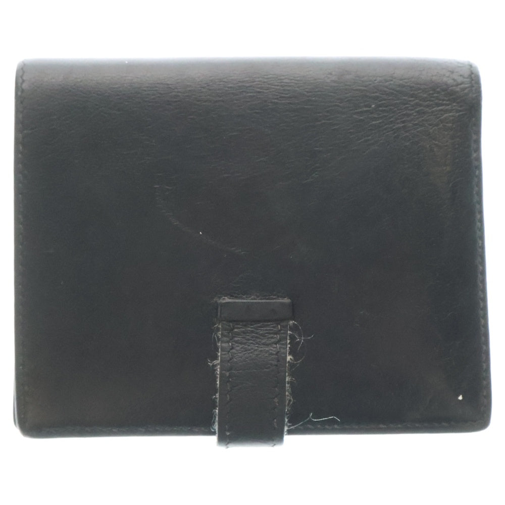 HERMES(エルメス) ベアンコンパクト シェーブル コンパクトウォレット 二つ折り財布 ブラック ゴールド金具 レザー □I刻印