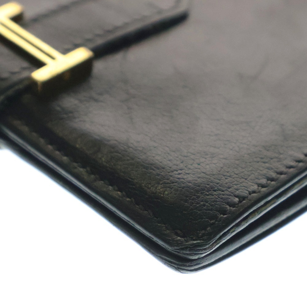 HERMES(エルメス) ベアンコンパクト シェーブル コンパクトウォレット 二つ折り財布 ブラック ゴールド金具 レザー □I刻印