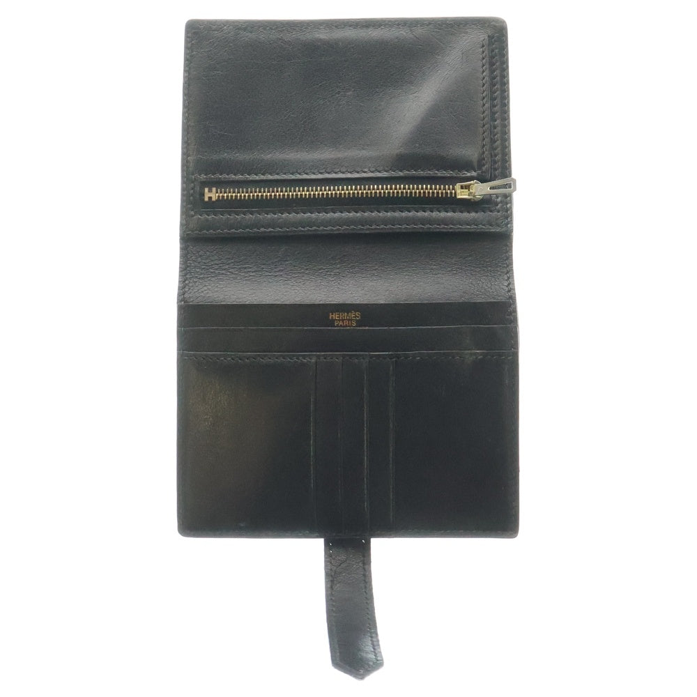 HERMES(エルメス) ベアンコンパクト シェーブル コンパクトウォレット 二つ折り財布 ブラック ゴールド金具 レザー □I刻印