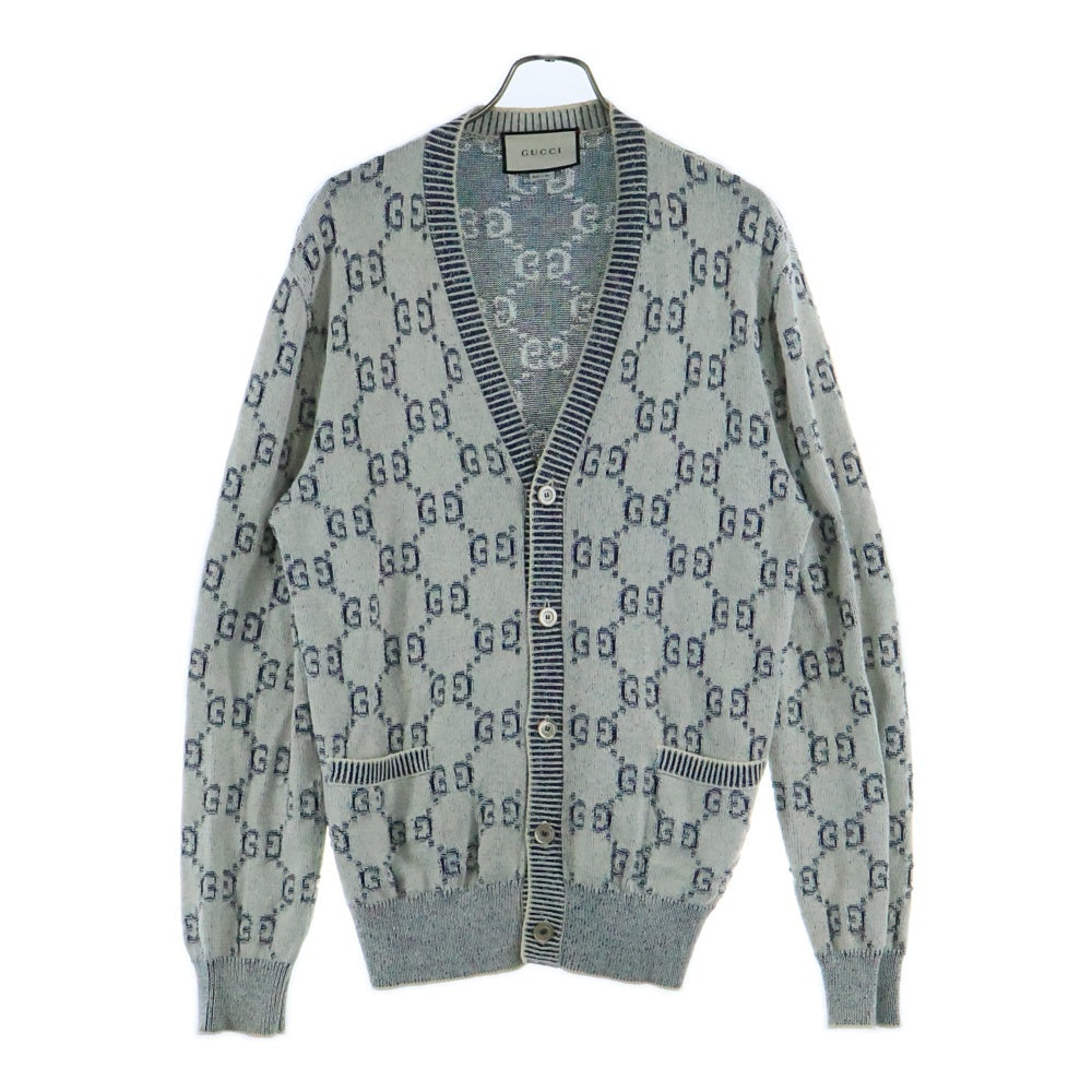 GUCCI(グッチ) GGジャガード コットン ニット カーディガン ホワイト/ネイビー 614746