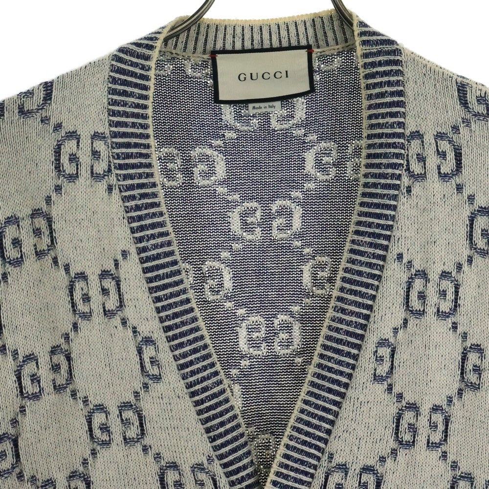 GUCCI(グッチ) GGジャガード コットン ニット カーディガン ホワイト/ネイビー 614746