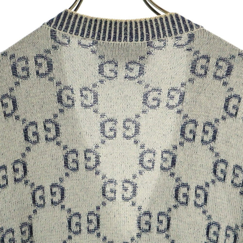 GUCCI(グッチ) GGジャガード コットン ニット カーディガン ホワイト/ネイビー 614746