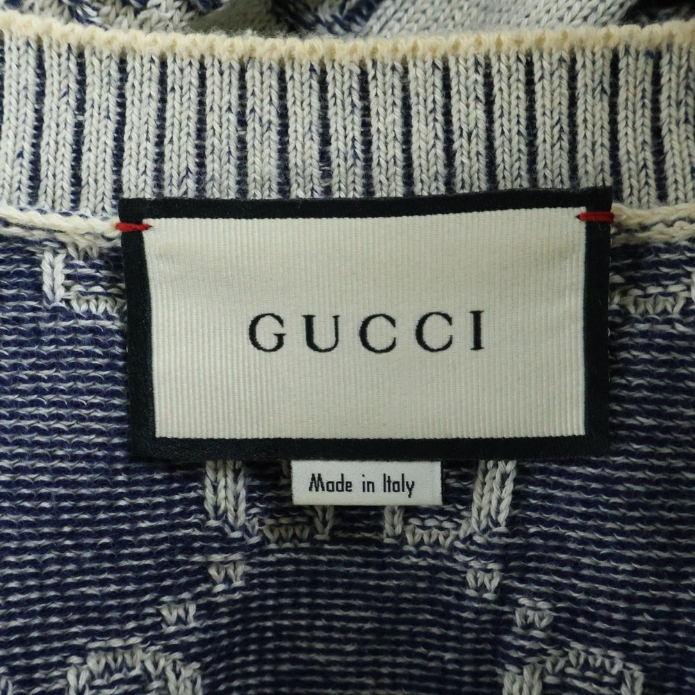 GUCCI(グッチ) GGジャガード コットン ニット カーディガン ホワイト/ネイビー 614746