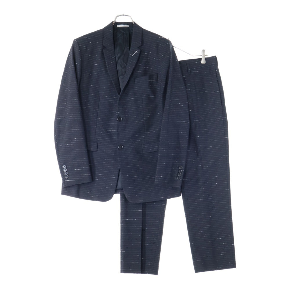Dior HOMME(ディオールオム) セットアップスーツ ボーダー総柄 ネップ シルク混 ウール 2B ナローラペル テーラードジャケット ノータック スラックスパンツ ネイビー 863C203X191B
