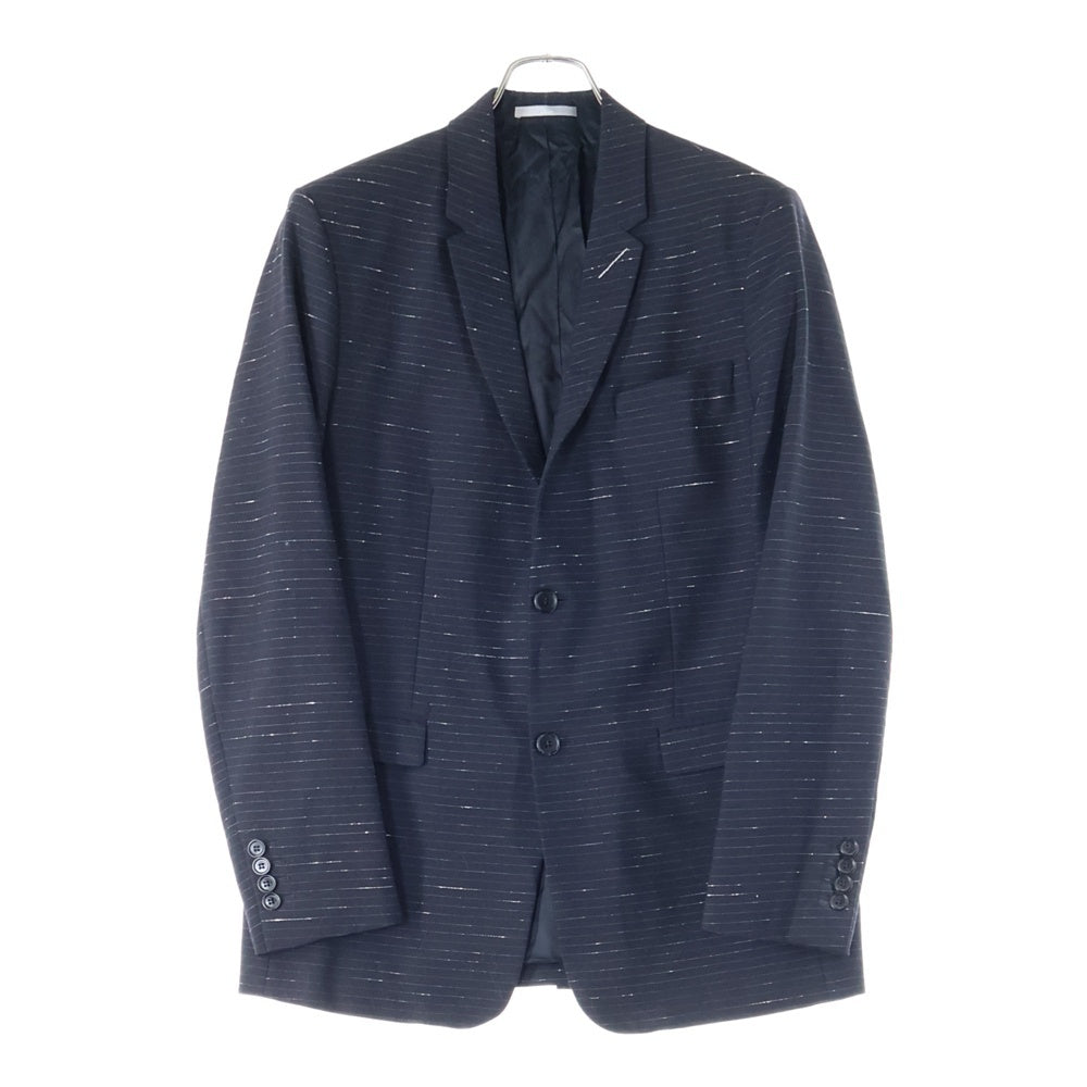 Dior HOMME(ディオールオム) セットアップスーツ ボーダー総柄 ネップ シルク混 ウール 2B ナローラペル テーラードジャケット ノータック スラックスパンツ ネイビー 863C203X191B