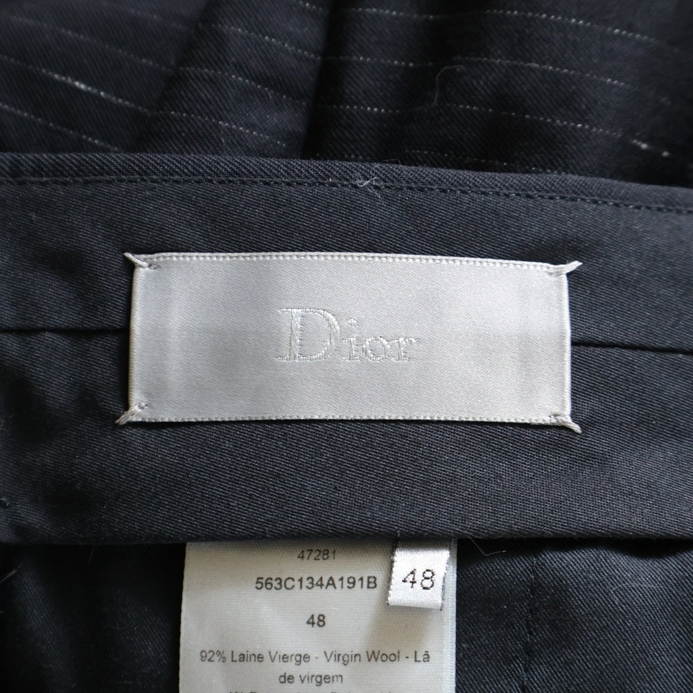 Dior HOMME(ディオールオム) セットアップスーツ ボーダー総柄 ネップ シルク混 ウール 2B ナローラペル テーラードジャケット ノータック スラックスパンツ ネイビー 863C203X191B