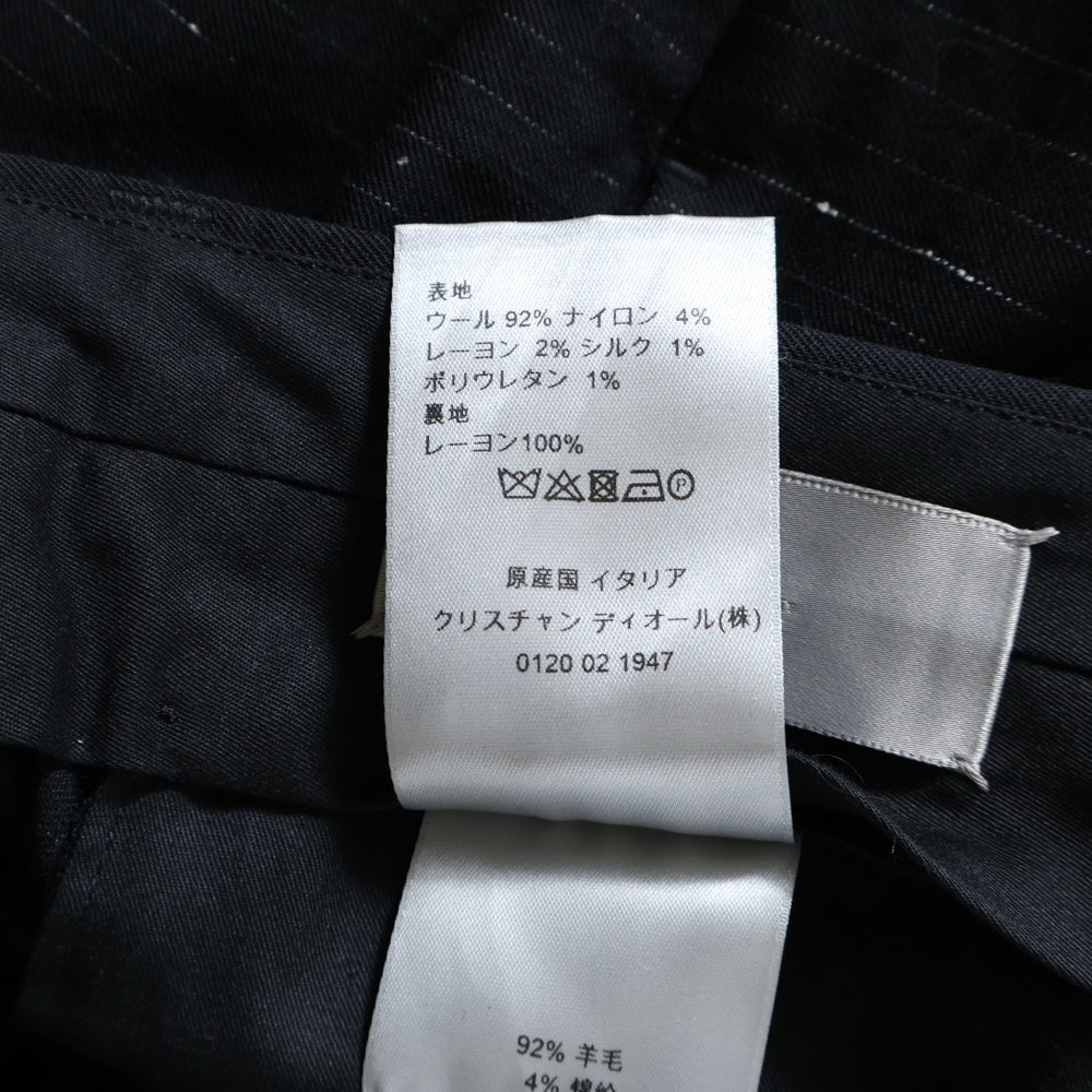 Dior HOMME(ディオールオム) セットアップスーツ ボーダー総柄 ネップ シルク混 ウール 2B ナローラペル テーラードジャケット ノータック スラックスパンツ ネイビー 863C203X191B
