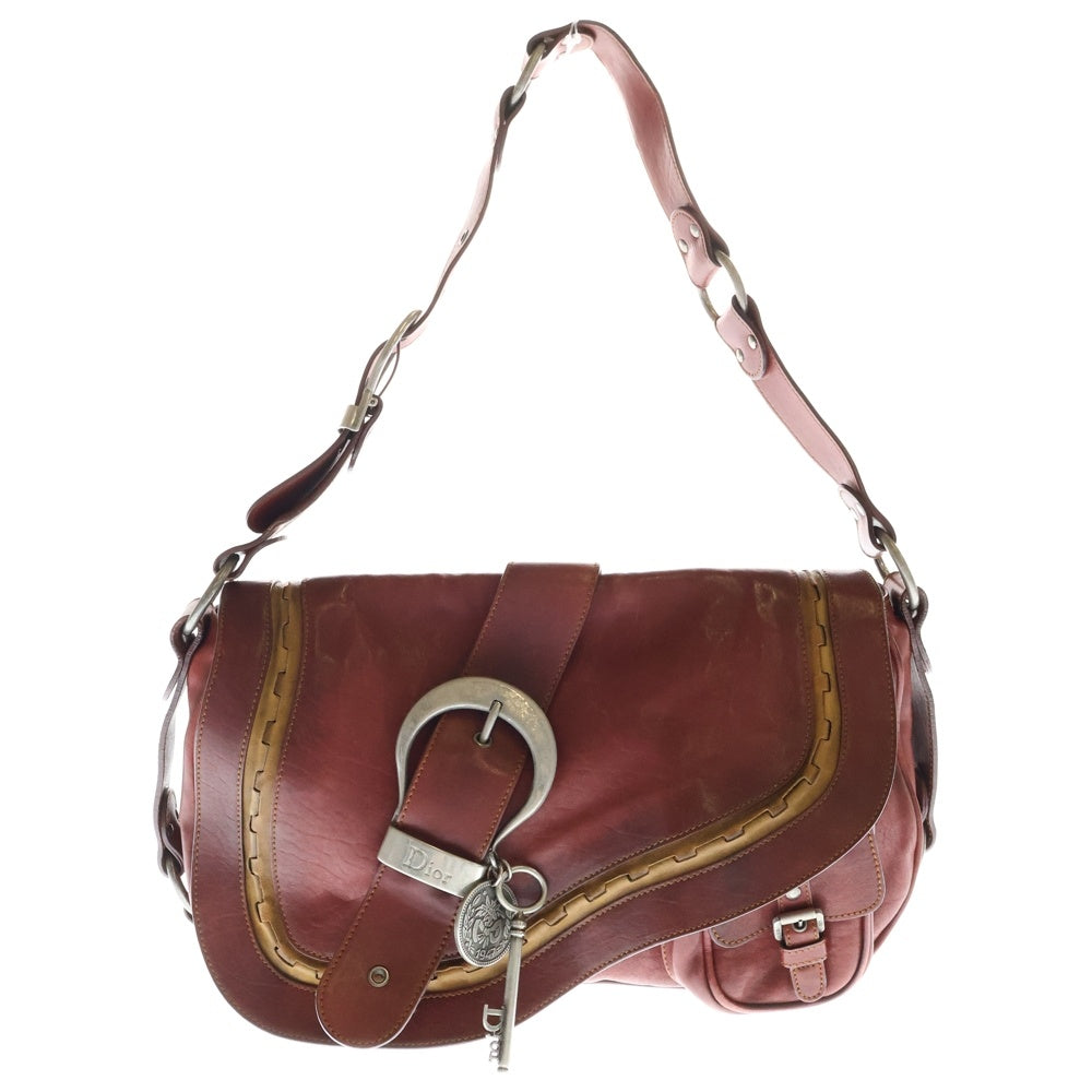 Christian Dior(クリスチャンディオール) ガウチョ サドル コインチャーム ワンショルダーバッグ ハンドバッグ レッド シルバー金具 レザー